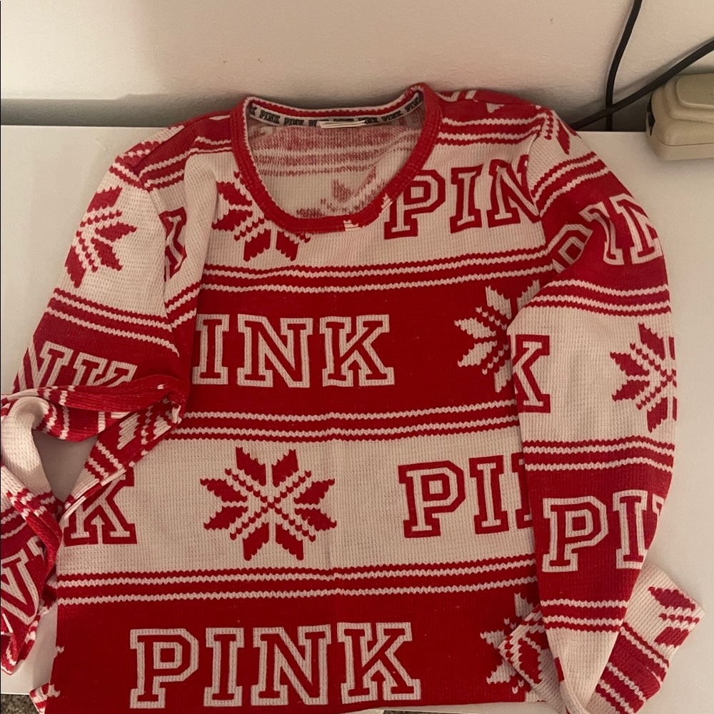 PINK Victoria's Secret Red and White Snowflake Sweater
